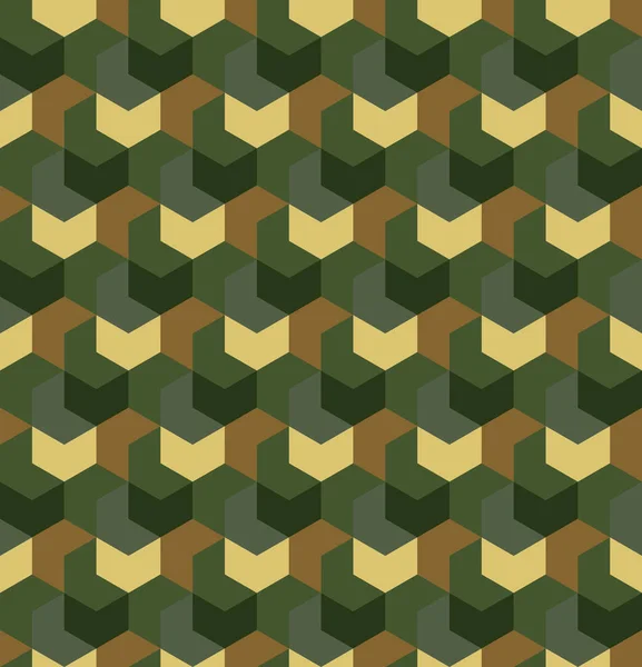 Camuflaje sin costuras en simple patrón de repetición verde y marrón caqui. Serie de mosaico poligonal para su diseño. Vector — Vector de stock