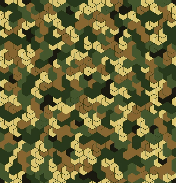 Camuflaje sin costuras en verde y marrón patrón caqui con rejilla. Serie de mosaico poligonal para su diseño. Vector — Vector de stock