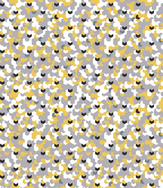 Kamuflase mulus dengan pola kuning dengan elemen berulang. Mozaik seri Polygonal untuk desain Anda. Vektor - Stok Vektor