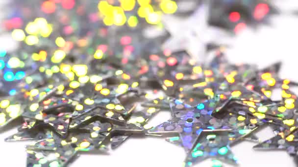 Silber Glitzernde Sternschnuppen Rotieren Abstrakte Glänzende Hintergrund Mit Bokeh Weihnachten — Stockvideo
