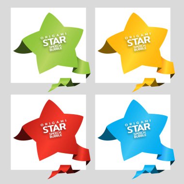 Origami Kağıt afiş yıldız ile dekore edilmiştir. Satış afiş tasarım şablonu ayarlayın. Özel fırsat. İndirim etiketi, rozet, amblem. Web çıkartmaları. Metin için yer ile katalog için fiyat etiketi şablonu