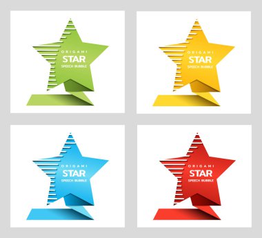 Origami metin konuşma balonu yıldız şeklinde ödül için, beyaz izole. Metin için boşluk ile kağıt origami yıldız kümesi. Vektör