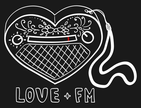 Boceto de radio linda en forma de corazón. Imagen para adolescente camiseta o tela. Vector — Vector de stock