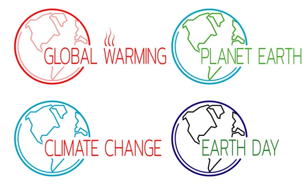 Ecology and climate icons set with globe outline. Template for headlines of media articles. Vector — Stock Vector