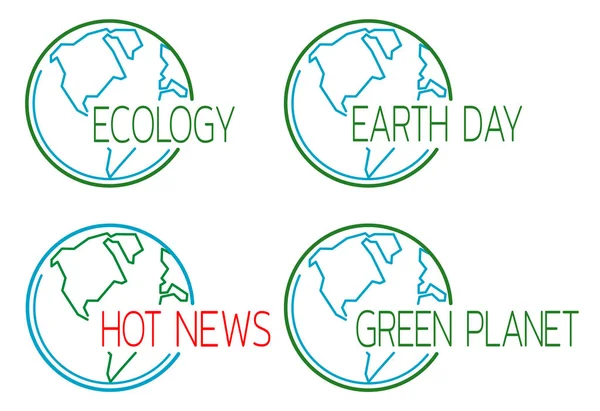 Ecology icons set with globe outline. Template for headlines of media articles. Vector — Stock Vector