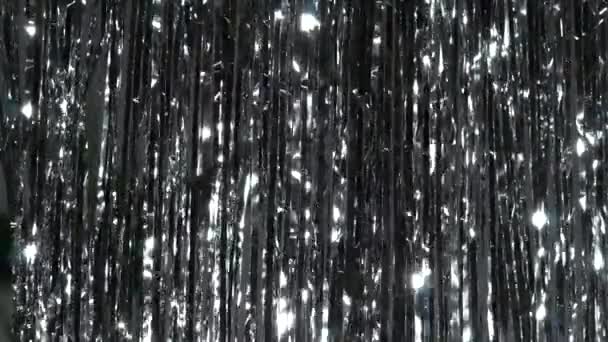 Silver Rain Tinsel Dynamic Background Shining Lights Sparkling Particles Beautiful — ストック動画