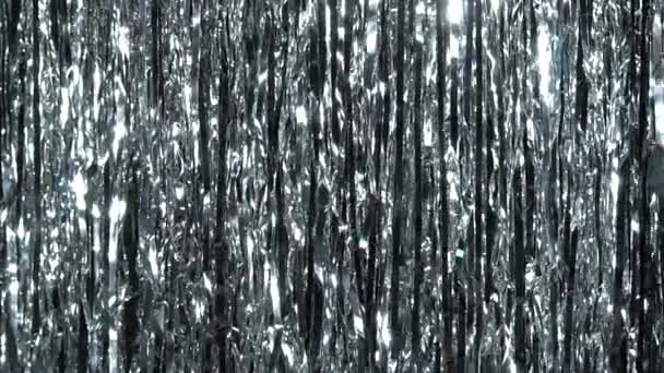 Срібний Дощ Мішури Динамічний Фон Сяючих Вогнях Блискучих Частинках Прекрасний — стокове відео