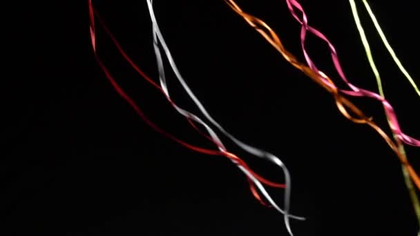 Developing Colored Ribbons Black Background Tapes Beautifully Develop Wind Background — Stock Video