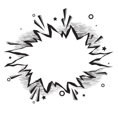 Boş komik konuşma baloncuğu. Patlama sanatsal patlama. El çizimi siyah beyaz çizgi film. Çizgi roman ve manga için model. Vektör dinamik illüstrasyon. Tasarımınız için şablon