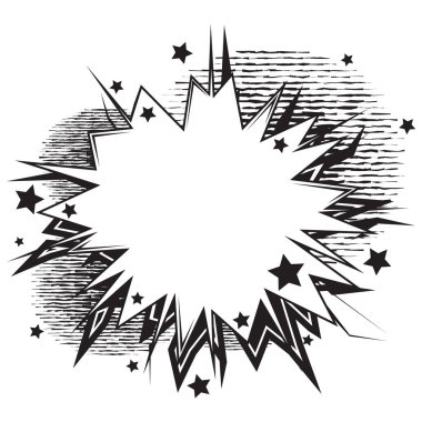 Boş komik konuşma baloncuğu. Patlama sanatsal patlama. El çizimi siyah beyaz çizgi film. Çizgi roman ve manga için model. Vektör dinamik illüstrasyon. Tasarımınız için şablon