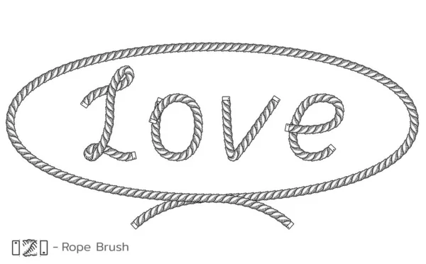 Inscripción de cuerda Amor en marco ovalado. Diseño de bocetos marinos. Decoración romántica, de boda. Vector — Vector de stock