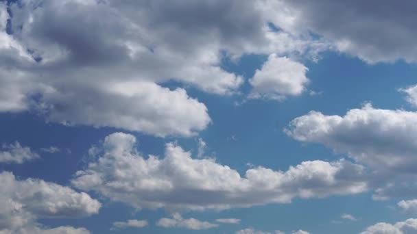 Zeitraffer. Schöne Aussicht auf blauen Himmel mit weißen Wolken. Entspannender Blick auf sich bewegende transformierende Wolken. Klarer, sehr schöner weicher blauer Himmel. Die Formatierung weißer Wolkenlandschaft. Full HD — Stockvideo