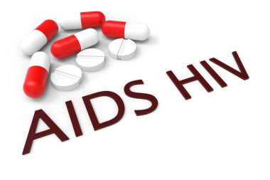 3D render. Tıp hapları AIDS ve HIV için tedavi kavramı arka plan.