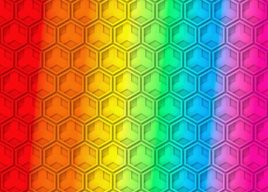 3D render. Modern gökkuşağı lgbt renkli hexgonal şekil desen duvar arka plan.