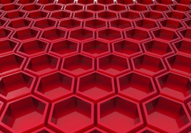 3D render. Lüks modern kırmızı altıgen kat arka planda bakış açısı görünüm yığınını