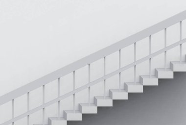 3D render. Perspektif Görünümü modern gri çimento merdiven duvar arka plan üzerinde.