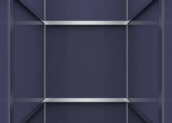 レンダリング 紫の壁の部屋コーナーの背景に正方形の金属フレーム パターン — ストック写真