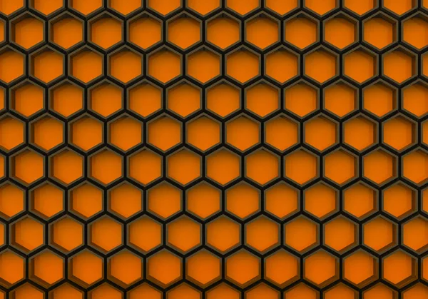 Rendering Black Orange Hexagonal Shape Wall Background — Stock Photo, Image