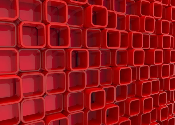 Rendering Στοίβα Από Τυχαία Τρύπα Κόκκινο Τετράγωνο Μπλοκ Τοίχο Υπόβαθρο — Φωτογραφία Αρχείου