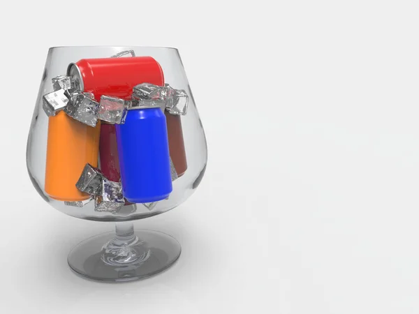 Renderizado Latas Refresco Bebidas Frías Frescas Con Cachorros Hielo Vaso —  Fotos de Stock