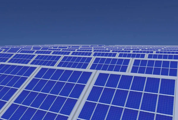 Renderowania Agregat Prądotwórczy Energii Elektryczne Mikrołączników Pola Paneli Ogniw Słonecznych — Zdjęcie stockowe
