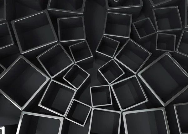 レンダリング 抽象的な現代走ったドーミング黒い四角形パターン壁背景 — ストック写真