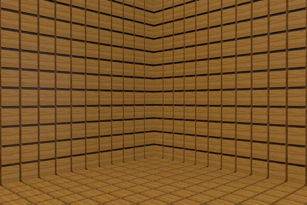 3d rendering. brown square tiles wall corner background.