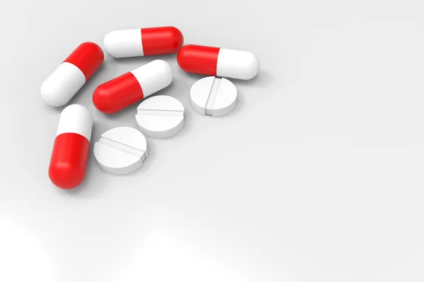 Rendering Rode Witte Geneeskunde Pillen Kopie Ruimte Wit Backgorund — Stockfoto