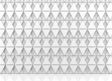 3D render. Soyut beyaz tri açısı şekil desen duvar arka plan yansıması yerdeki ile.