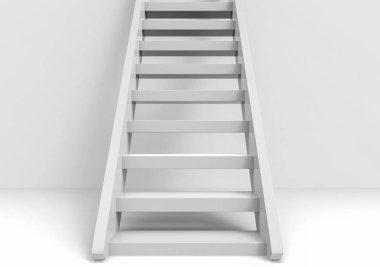 3D render. Merdivenler açık gri ile beyaz kadar boşluk duvar arka plan olarak kopyalayın. iş kavramı başarı şekilde.