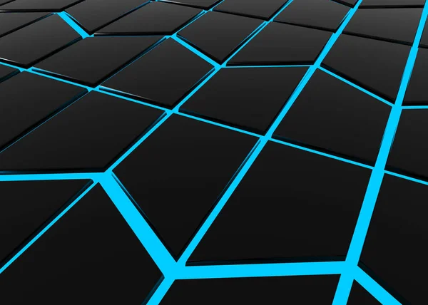 Рендеринг Абстрактная Современная Черная Трапециевидная Плитка Окруженная Синим Светлым Фоном — стоковое фото