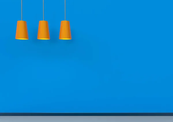 Rendering Modern Orange Lamps Blue Copy Space Wall Background — Stock Photo, Image