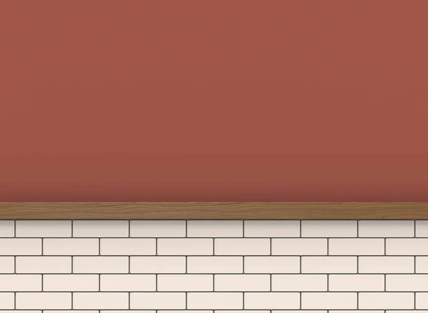 Рендеринг Современный Ванильный Цвет Кирпичные Блоки Стены Коричневый Деревянный Панель — стоковое фото