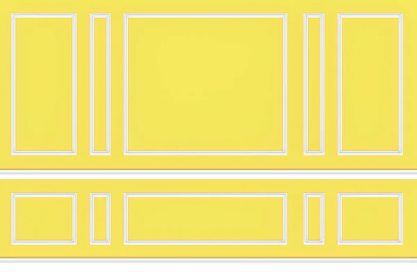 Рендеринг Современный Классический Белый Квадратный Узор Рамка Желтом Фоне Стены — стоковое фото