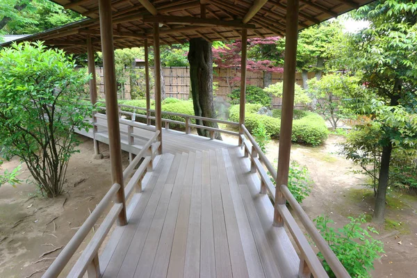 Japanse Tempel Lopen Manier Omgeven Door Natuurlijke Groene Tuin — Stockfoto