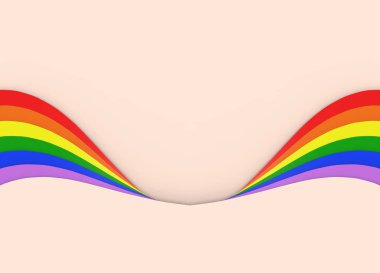 3D render. LGBT gökkuşağı renkli eğrisi desen vanilya duvar arka plan üzerinde.
