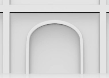 3D render. Soyut beyaz sesi klasik tarzı duvar Demirel arka plan.