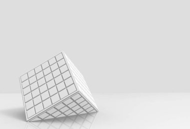 3D render. Beyaz kare desen küp kutusu Güz aşağı gri kopya alanı zemin üzerine döşer.