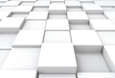 3D render. soyut beyaz kare küp kutuları yığın kat arka plan yuvarlak perspektif görünüm.