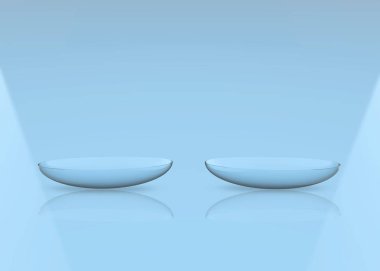 3D render. Hafif mavi kopya alan arka plan açık ince Kontakt lens.