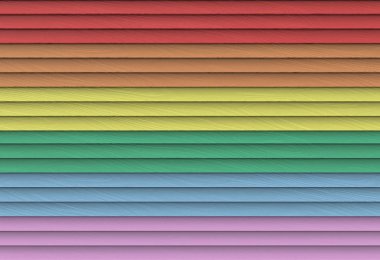 3D render. Gökkuşağı renkli yatay ahşap paneller arka plan