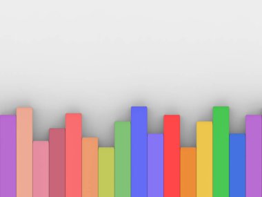 3D render. Renkli dikdörtgen çubukları dikey yolu üzerinde içinde alan gri arka plan kopyalama.