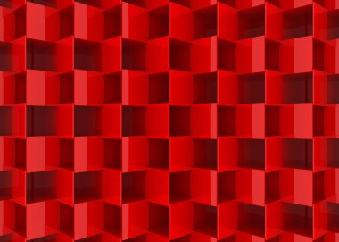 3D render. Abstact kırmızı delik kare şeklinde kutular duvar arka plan yığını.