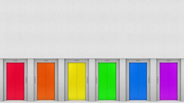 レンダリング Lgbt 虹カラフルなエレベーターのドア スタイル コピー スペース グレー セメント壁 Backgorund みんなは概念を入学できます — ストック写真