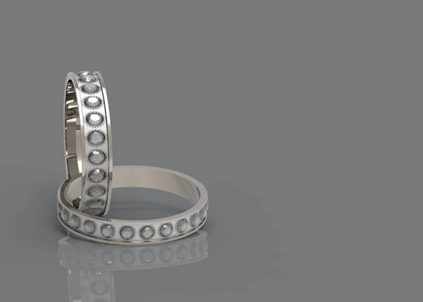 Renderização Casal Beleza Anéis Diamante Casamento Espaço Cópia Fundo Cinza — Fotografia de Stock