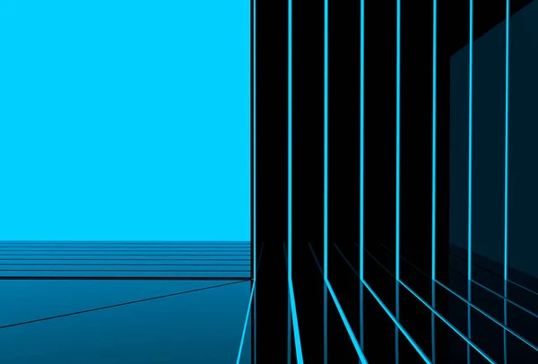 Renderizado Pared Abstracta Paneles Negros Con Espacio Copia Fondo Azul —  Fotos de Stock