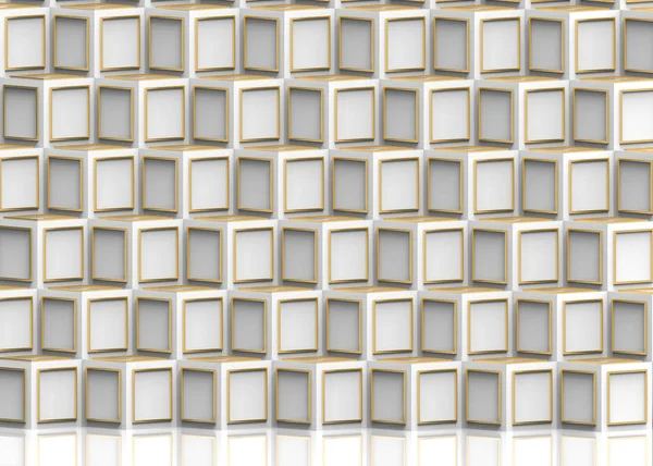 Vykreslování Moderní Zlatý Rám Vzor Bílé Krychle Pole Zásobníku Stěna — Stock fotografie