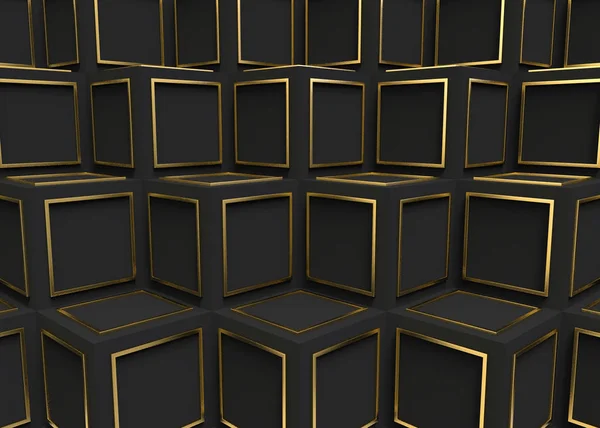Renderização Moderno Luxo Moldura Dourada Caixas Cubo Escuro Empilhar Fundo — Fotografia de Stock