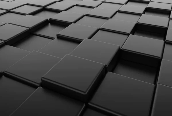 レンダリング 黒正方形の丸いキューブ ボックス スタック床背景のパース ビュー — ストック写真