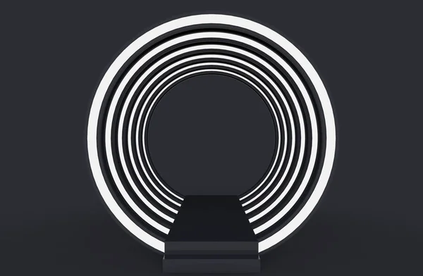 Rendering Modern White Circular Light Tunnel Background — Stock Photo, Image